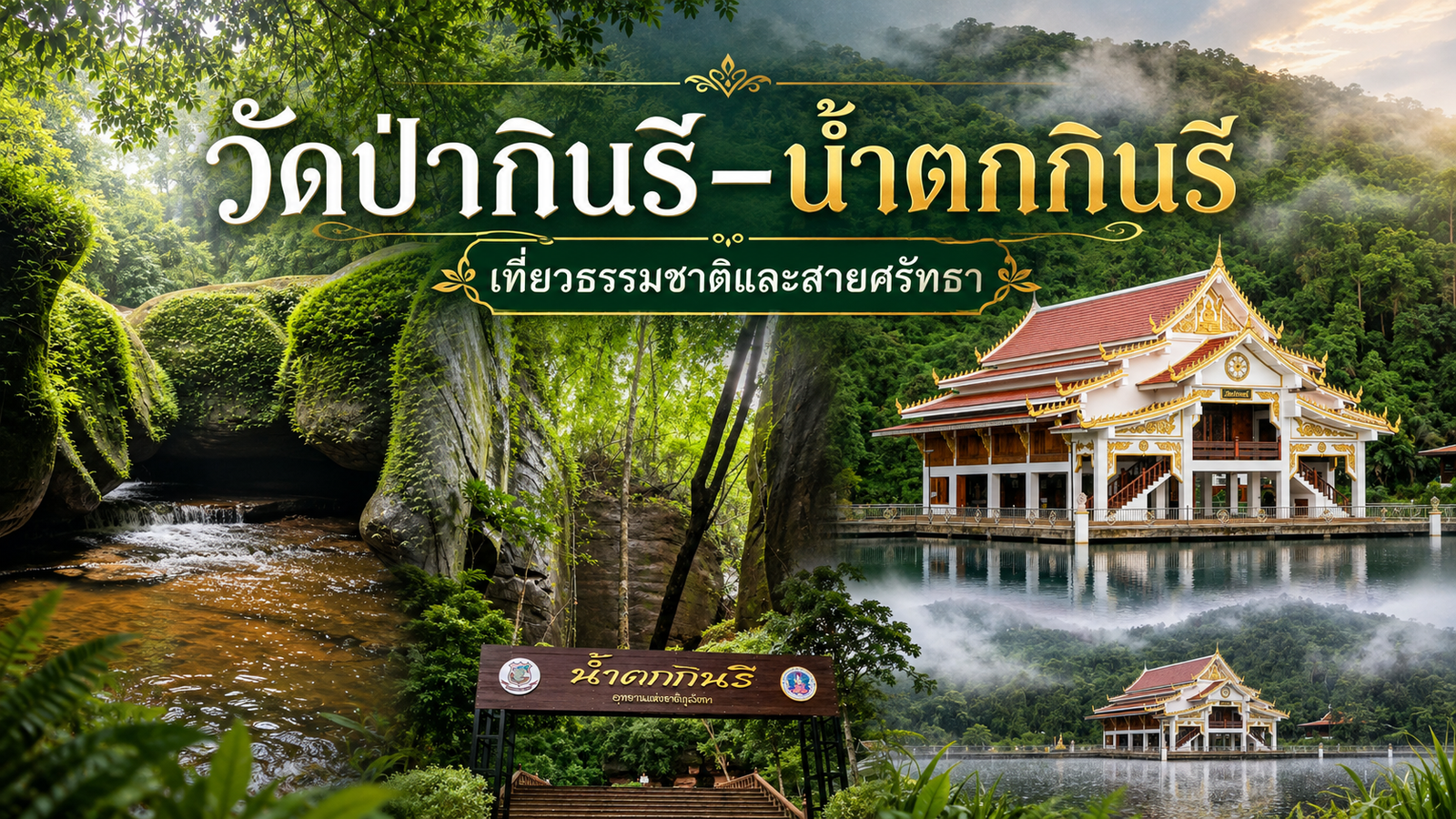 แบนเนอร์วัดป่ากินรี–น้ำตกกินรี เที่ยวธรรมชาติและสายศรัทธา