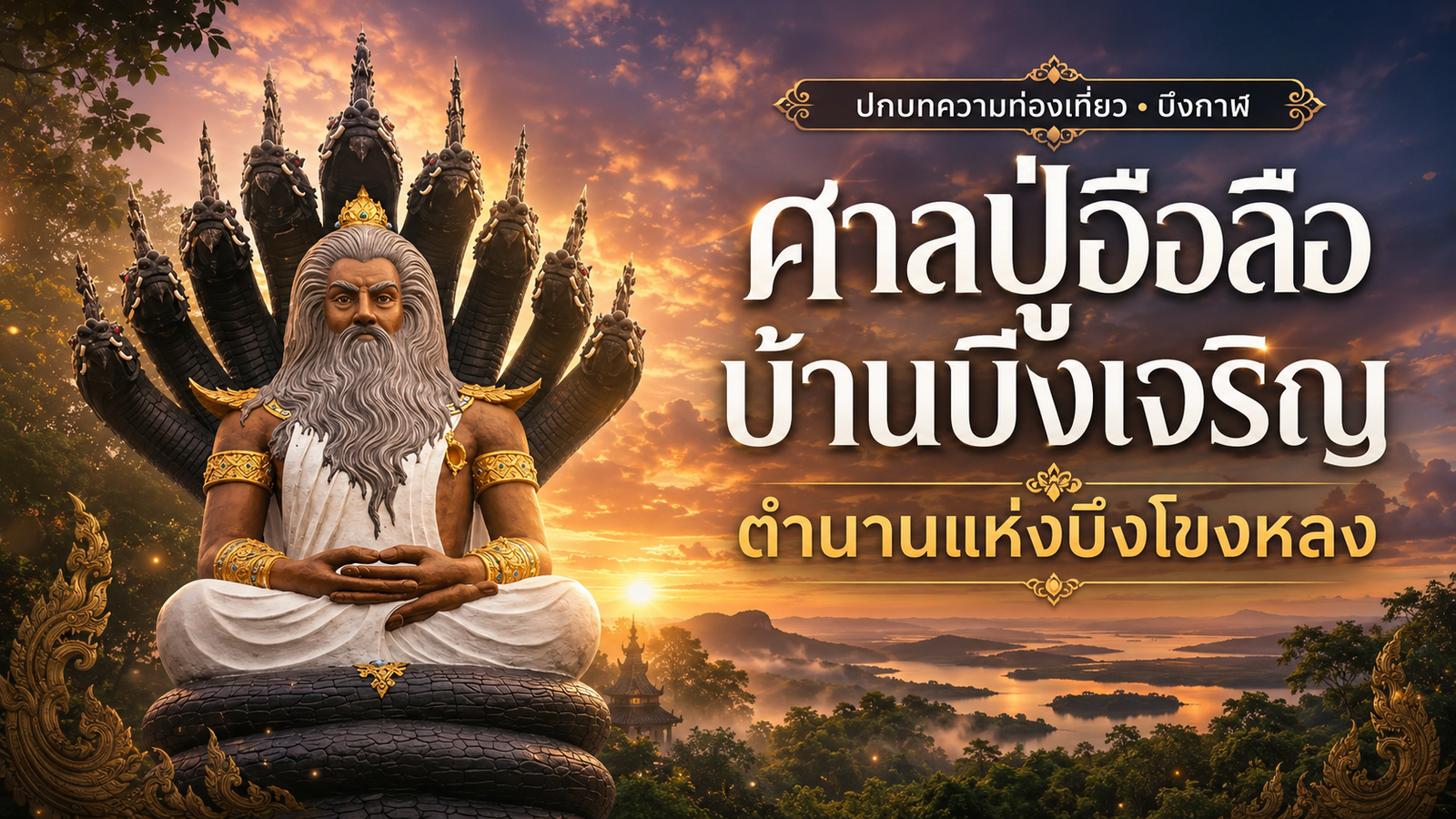 แบนเนอร์ศาลปู่อือลือ บ้านบึงเจริญ ตำนานแห่งบึงโขงหลง